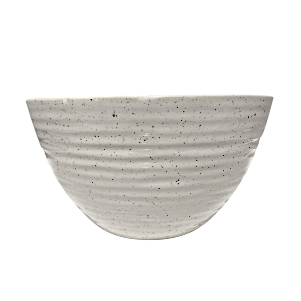 Primagera Portugal Serving Bowl White Ribbed Speckled Ceramic 8in